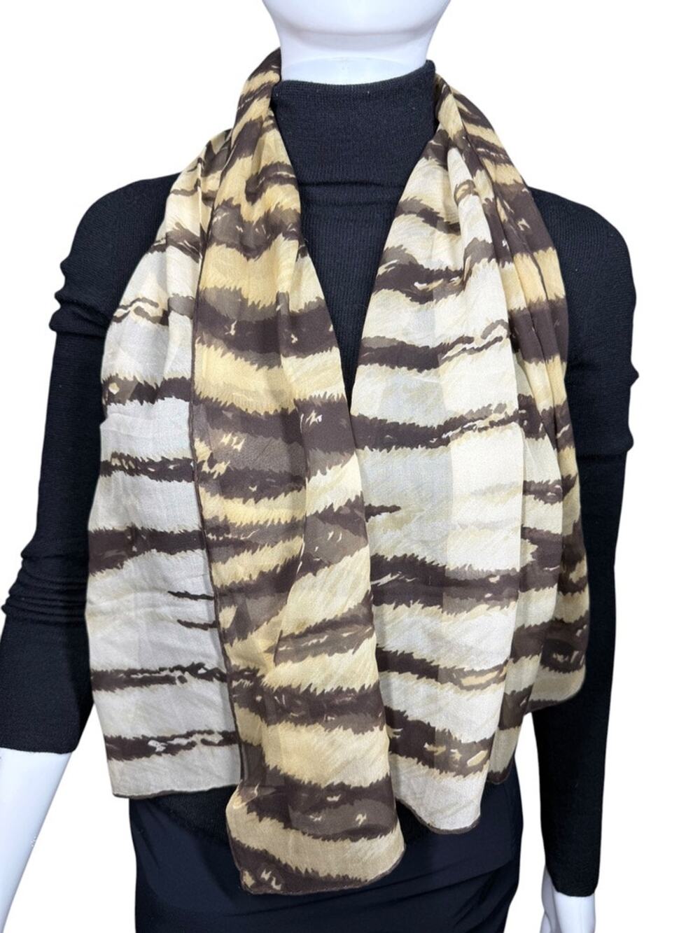 Vintage 60s Glentey 100% Silk Brown Tan Animal Print Scarf